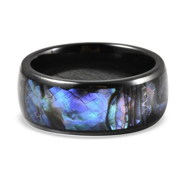 Unisex Abalone and Black Ceramic Ring in Stainless Steel Size 6.75 - Picture 5 of 7